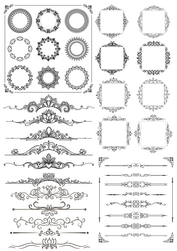 Conjunto de elementos de decoração de borda