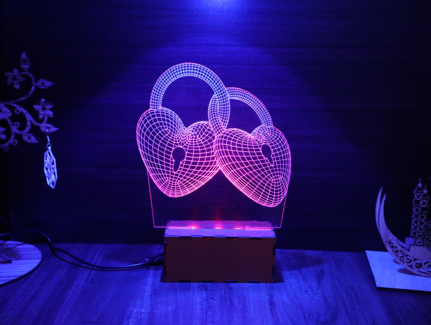 Laser Cut Heart 3D Illusion Lamp Acrylic 3mm Free Vector