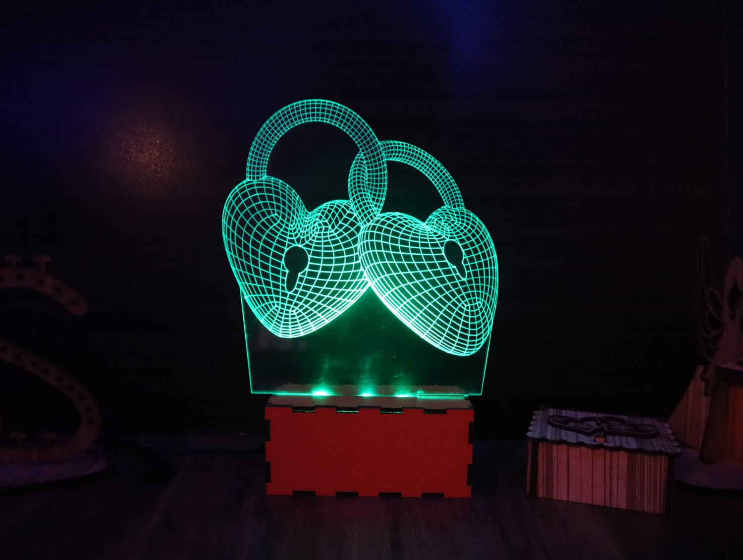 Laser Cut Heart 3D Illusion Lamp Acrylic 3mm Free Vector