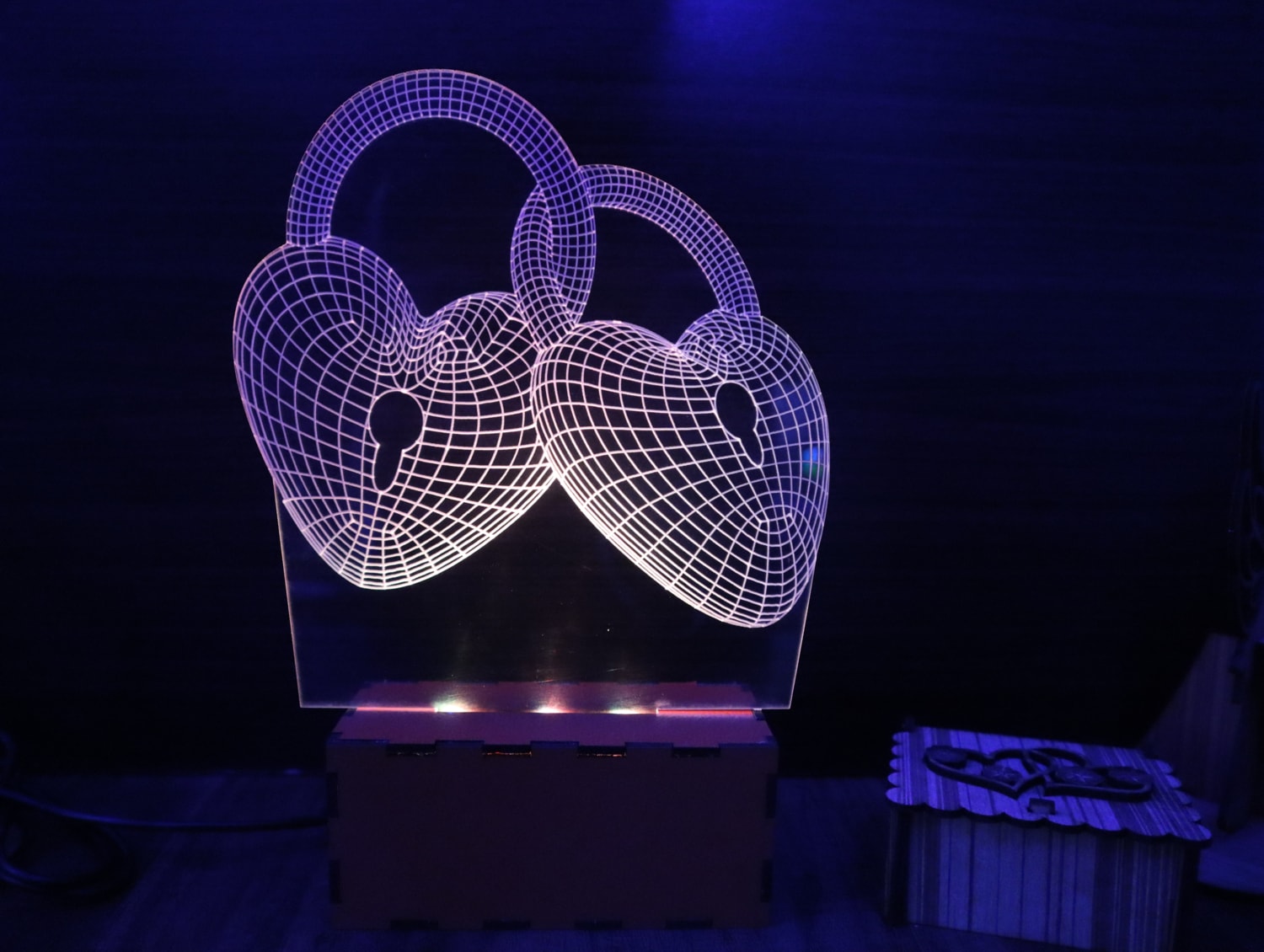 Laser Cut Heart 3D Illusion Lamp Acrylic 3mm Free Vector