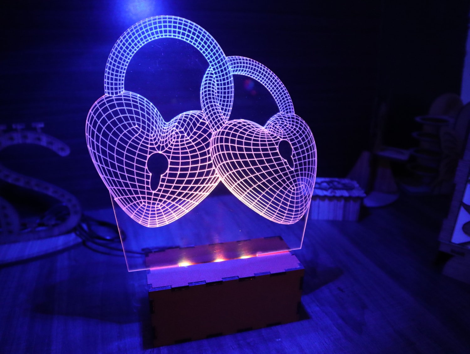 Laser Cut Heart 3D Illusion Lamp Acrylic 3mm Free Vector