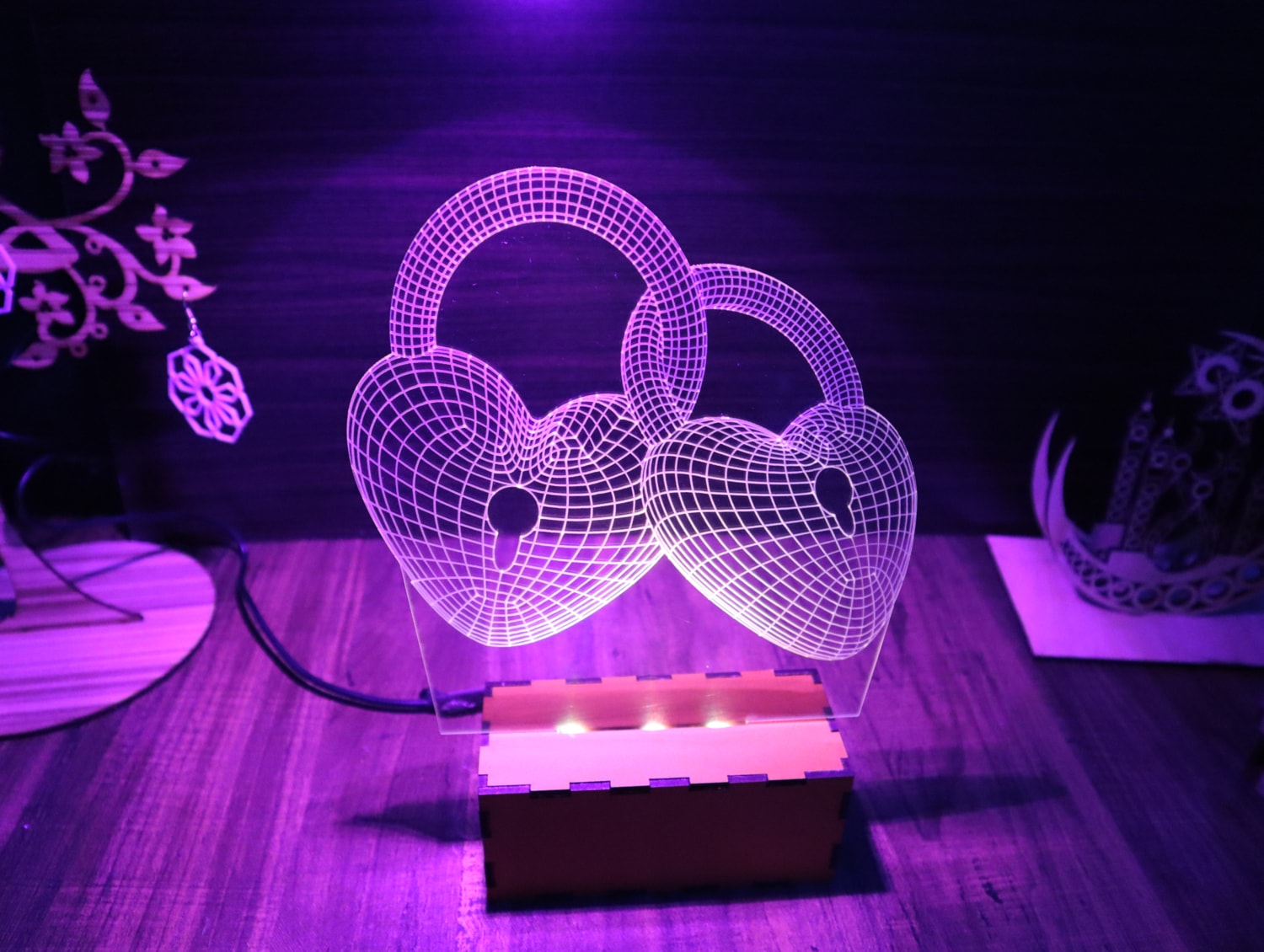 Laser Cut Heart 3D Illusion Lamp Acrylic 3mm Free Vector