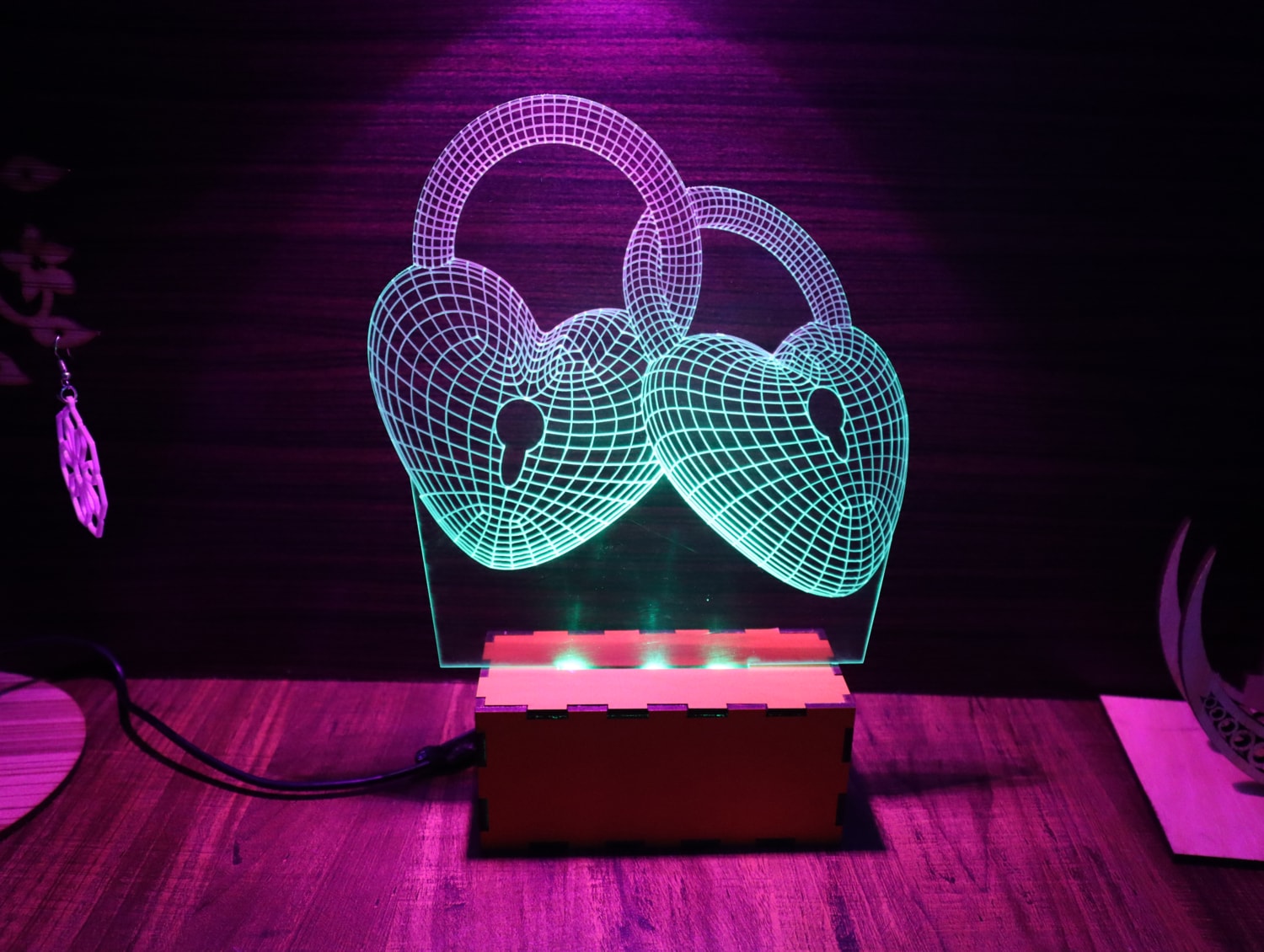 Laser Cut Heart 3D Illusion Lamp Acrylic 3mm Free Vector