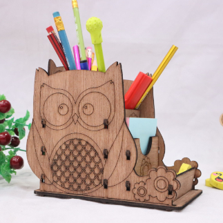 Laser Cut Owl Desk Organiser Pencil Holder 3mm Free Vector