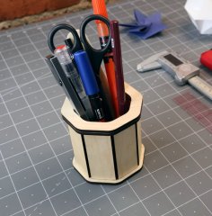 Laser Cut Wooden Polygon Pen Holder SVG File