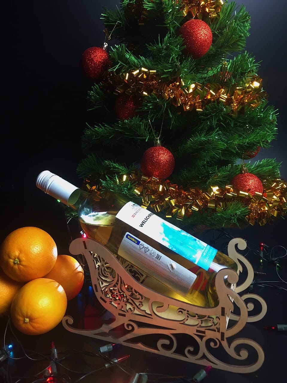 Лазерная резка Рождественский держатель для вина на санях