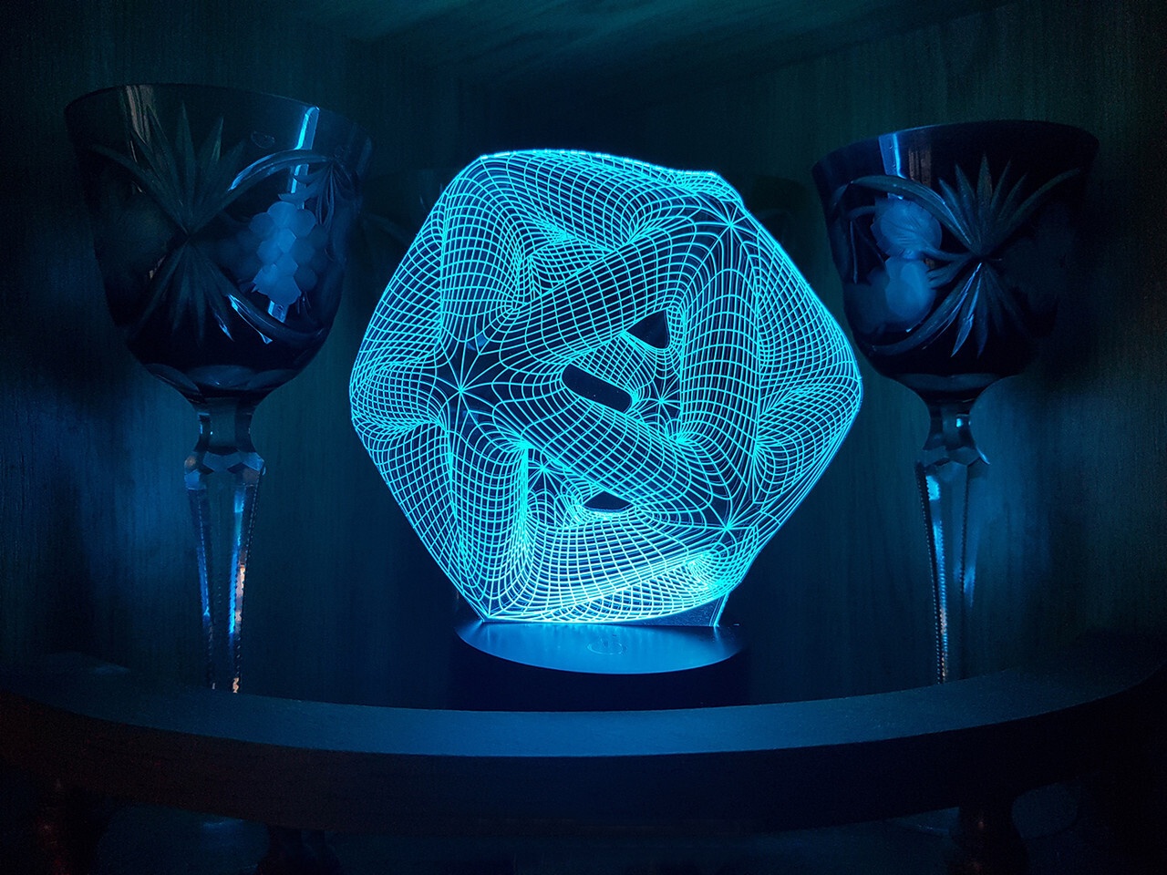 Lámpara de ilusión óptica acrílica con luz nocturna 3D de icosaedro cortada con láser