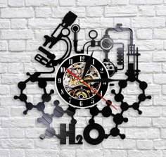 Expériences de chimie découpées au laser horloge murale laboratoire scientifique Art mural disque vinyle horloge murale
