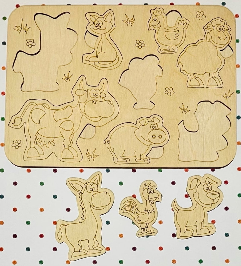लेजर कट पशु लकड़ी के खूंटी पहेली पशु पहेली बोर्ड