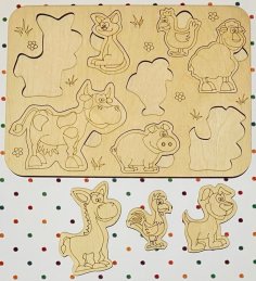 Лазерная резка животных Деревянная головоломка с колышками Головоломка с изображением животных