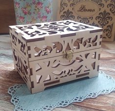 Caja de anillo de decoración de madera cortada con láser de 4 mm