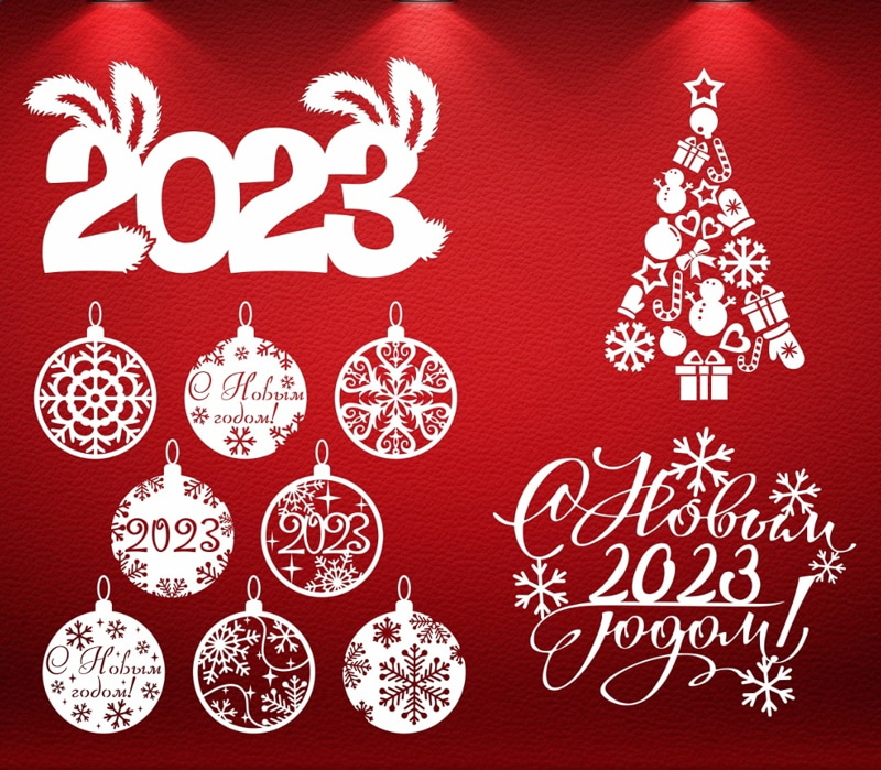 Laser Cut New Year 2023 Christmas Decorations Free Vector