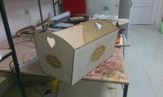 Лазерная резка деревянной подарочной коробки Корзина с сердцем