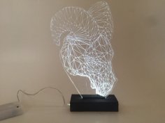 Lámpara de noche de ilusión óptica 3D de cabeza de carnero cortada con láser
