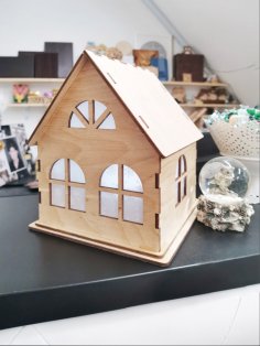 Laserowo wycinany mały drewniany domek dekoracyjny 4mm