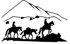 western 3 Horses 2 Riders dxf File