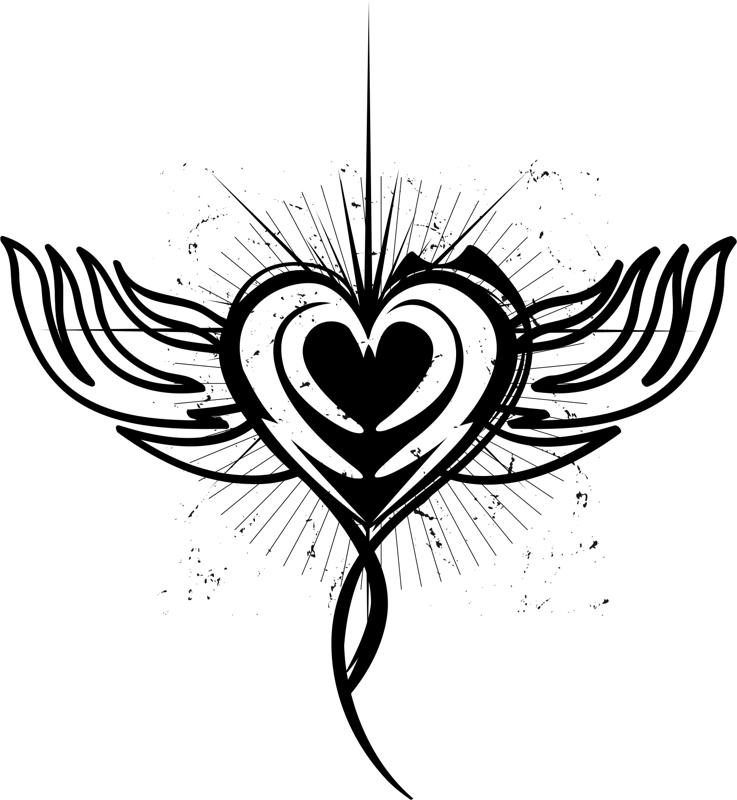 Conception de tatouage de coeur ailé