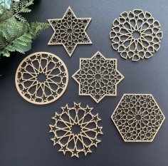 Laser Cut Arabic Design Wooden Coaster Set Ramadan Decor
