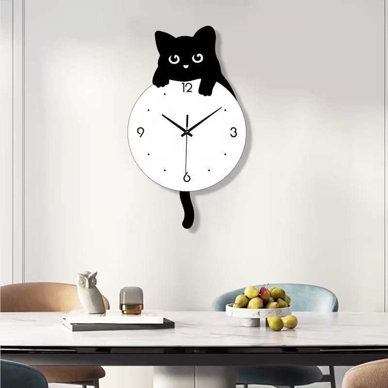 Laser Cut Acrylic Cartoon Cat Wall Clock – Kids Room Cat Decor