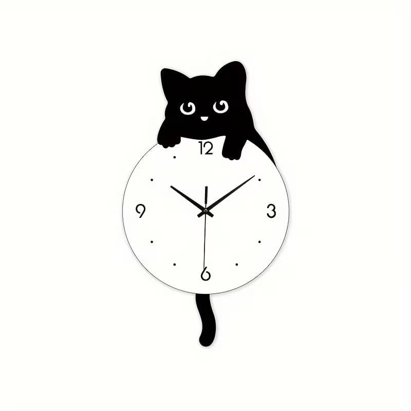 Laser Cut Acrylic Cartoon Cat Wall Clock – Kids Room Cat Decor