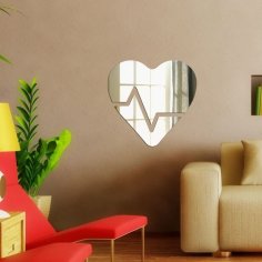 Laser Cut Heart With Heartbeat Acrylic Mirror Wall Decor