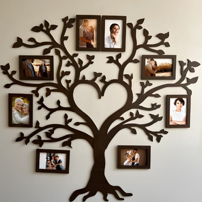 Laser Cut Family Tree With Heart Wooden Photo Frames Wall Decor