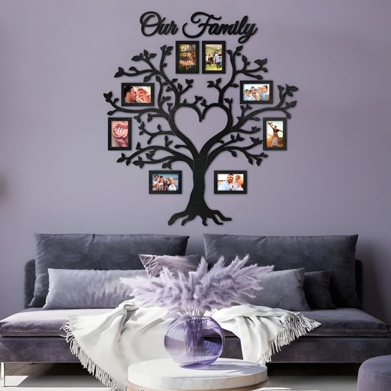 Laser Cut Family Tree With Heart Wooden Photo Frames Wall Decor