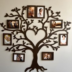 Laser Cut Family Tree With Heart Wooden Photo Frames Wall Decor