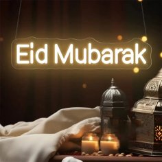 Laser Cut Eid Mubarak Neon Hanging Light – Eid Mubarak Neon Sign – Eid Ramadan Wall Decor