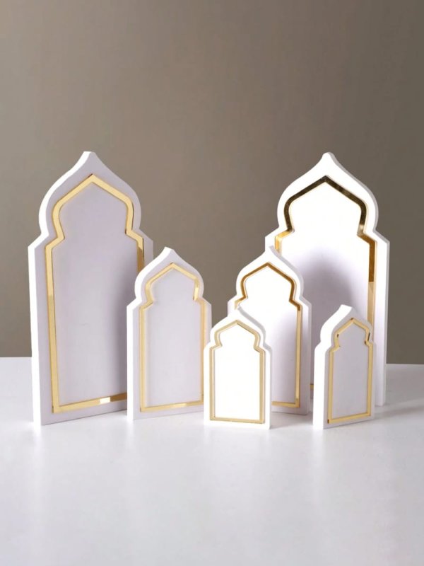 Laser Cut Ramadan Festival Table Ornaments – Islamic Arched Frame Decorative Stands
