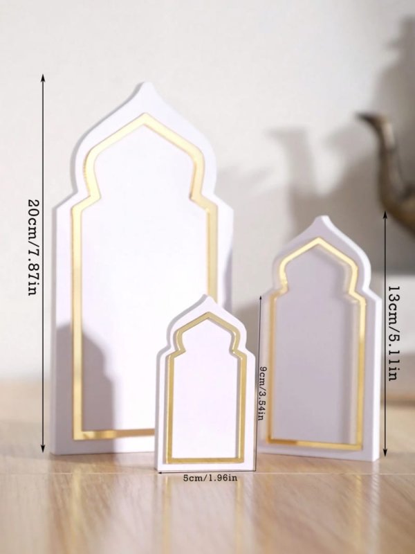 Laser Cut Ramadan Festival Table Ornaments – Islamic Arched Frame Decorative Stands