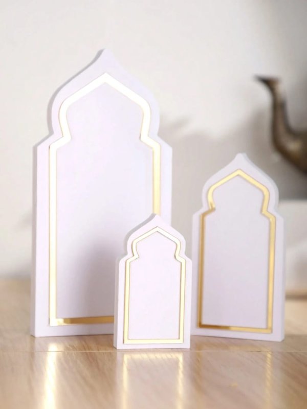 Laser Cut Ramadan Festival Table Ornaments – Islamic Arched Frame Decorative Stands