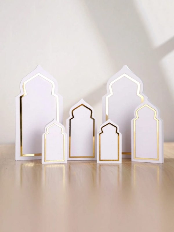 Laser Cut Ramadan Festival Table Ornaments – Islamic Arched Frame Decorative Stands