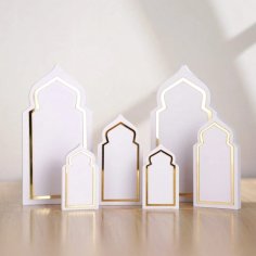 Laser Cut Ramadan Festival Table Ornaments – Islamic Arched Frame Decorative Stands