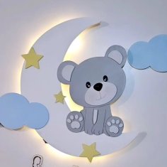 Laser Cut Bear On The Moon Night Light Nursery Wall Lamp