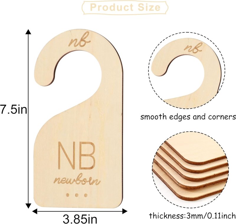 Laser Cut Baby Closet Dividers Wooden Clothes Size Markers for Babies Organize Babies Closet Hanger