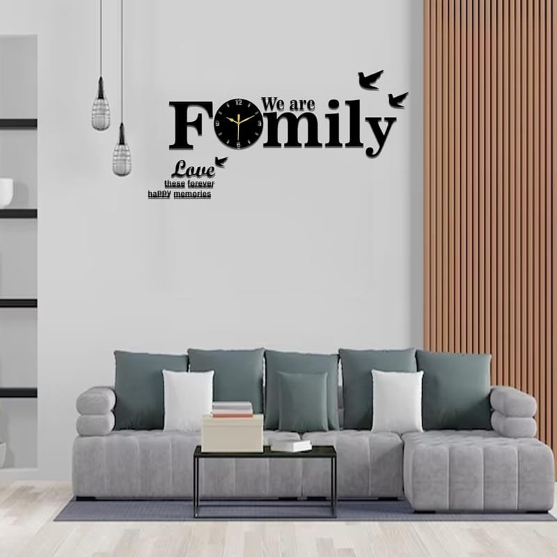 Laser Cut We Are Family Wall Clock – Stylish Modern Family Clock Living Room Decor