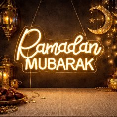 Laser Cut Ramadan Mubarak Neon Sign, Ramadan Festive Neon Light