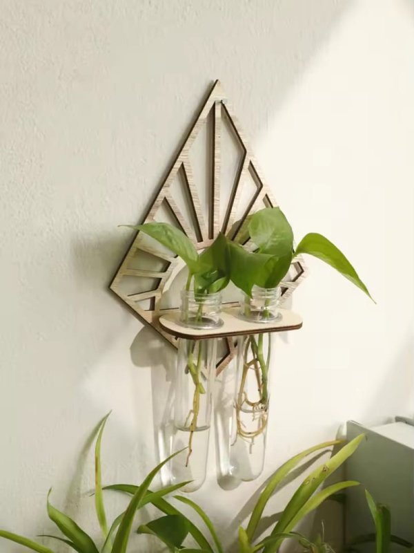 Laser Cut Wall Mounted Propagation Station Wooden Hanging Plant Stand For Indoor Plants
