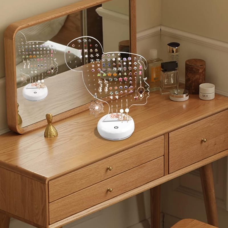 Laser Cut Earring Organizer – Girl Head Stud Earrings Holder Stand – Acrylic Clear Earring Storage Board