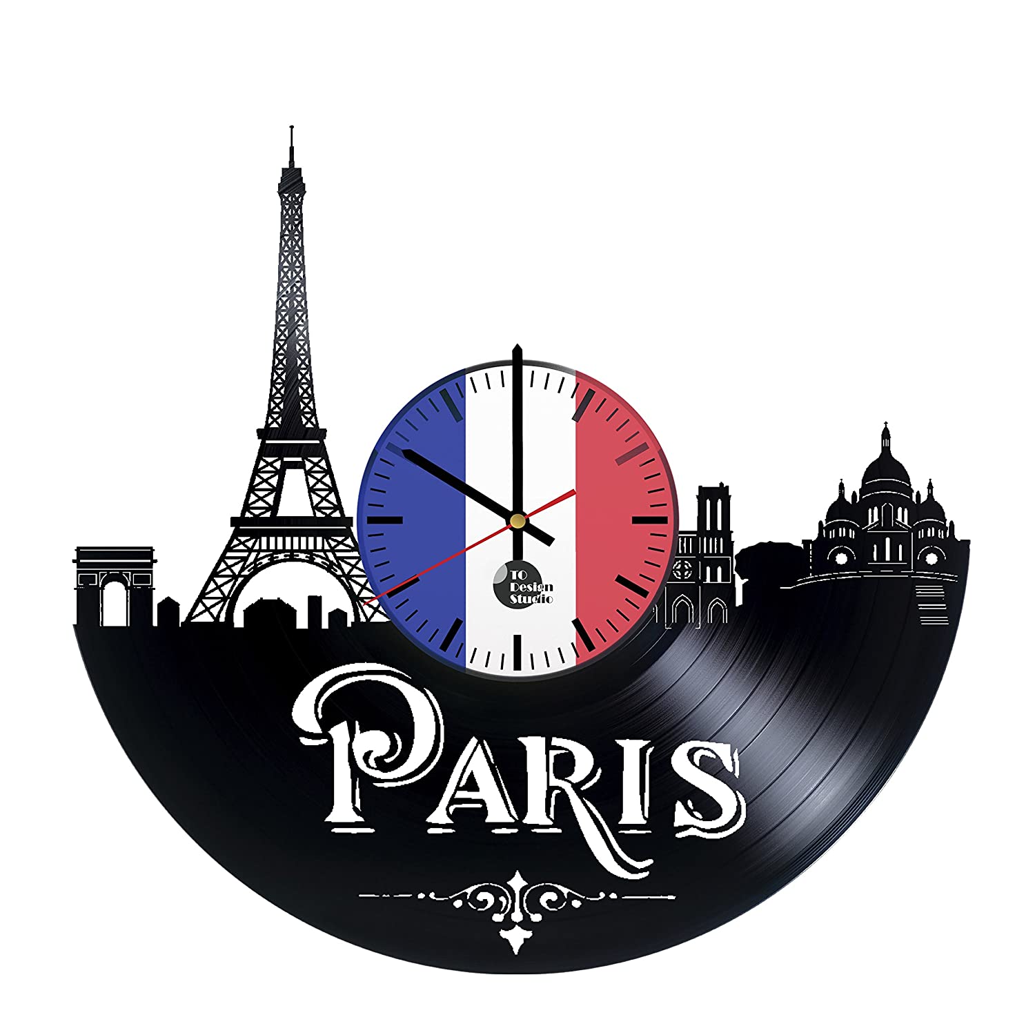 Laser Cut Paris France Vinyl Record Wall Clock DXF File