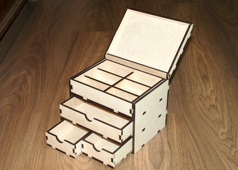 Caja de almacenamiento con cajones de corte láser de madera contrachapada de 6 mm 15x20x15