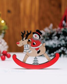 Laser Cut Santa Claus Riding Rocking Reindeer Ornament Free Vector