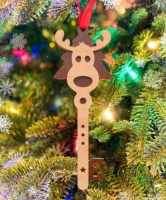 Adorno de reno con llave de juguete para árbol de Navidad cortado con láser