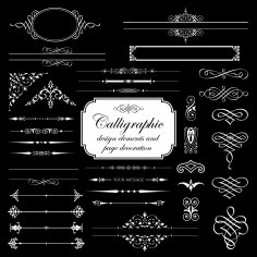 Elementos de diseño caligráfico y conjunto de vectores de decoración de página