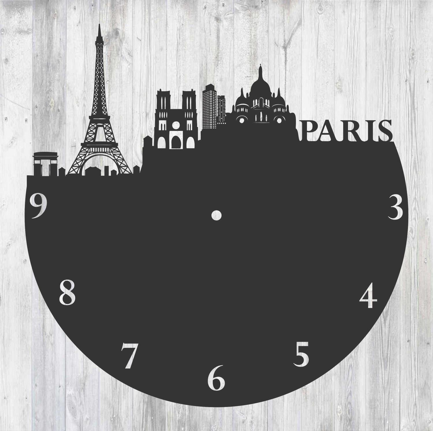 Paris Fransa Vinil Kayıt Duvar Saati Lazer Kesim Şablonu