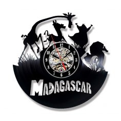 Lasergeschnittene Vinyl-Schallplatten-Wanduhr mit Madagaskar-Thema