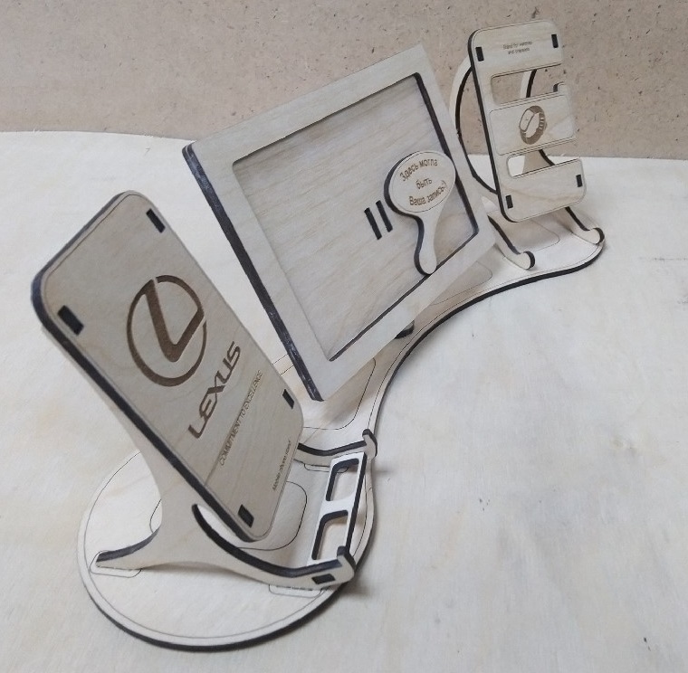 Laser Cut Wooden Phone Docking Station With Photo Frame Watch Organizer Free Vector