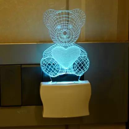Laser Cut Teddy Bear 3D Illusion Night Lamp Free Vector