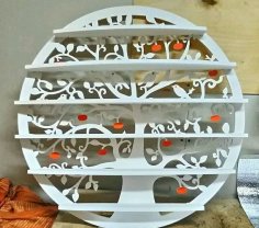 Laser Cut Round Wall Shelf Tree And Birds Free Vector